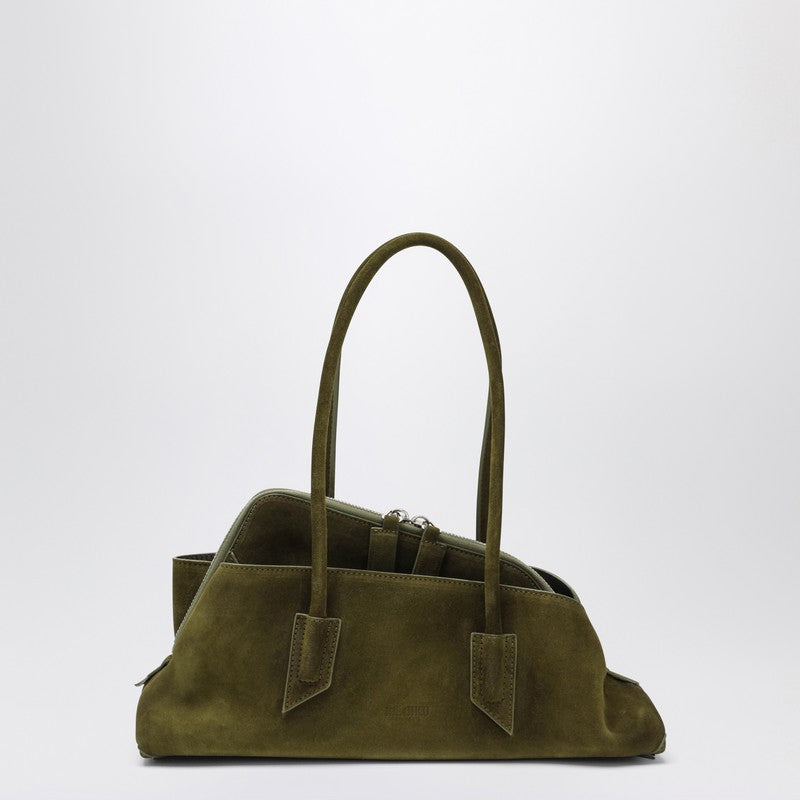 The Attico La Passeggiata Small Asymmetric Suede Handbag Khaki Green