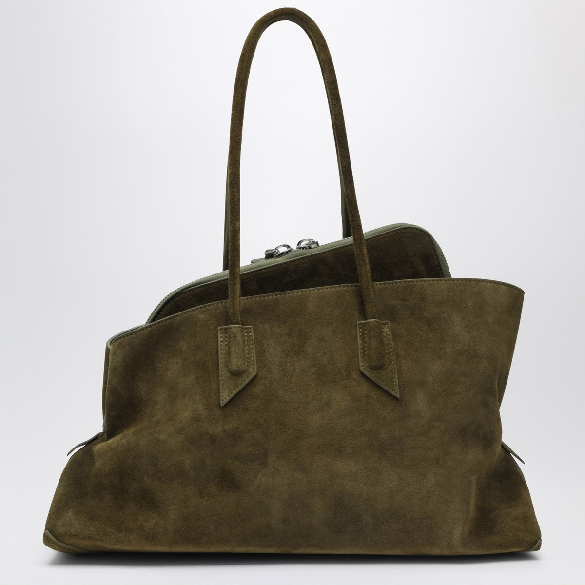 The Attico La Passeggiata Medium khaki suede shoulder bag green