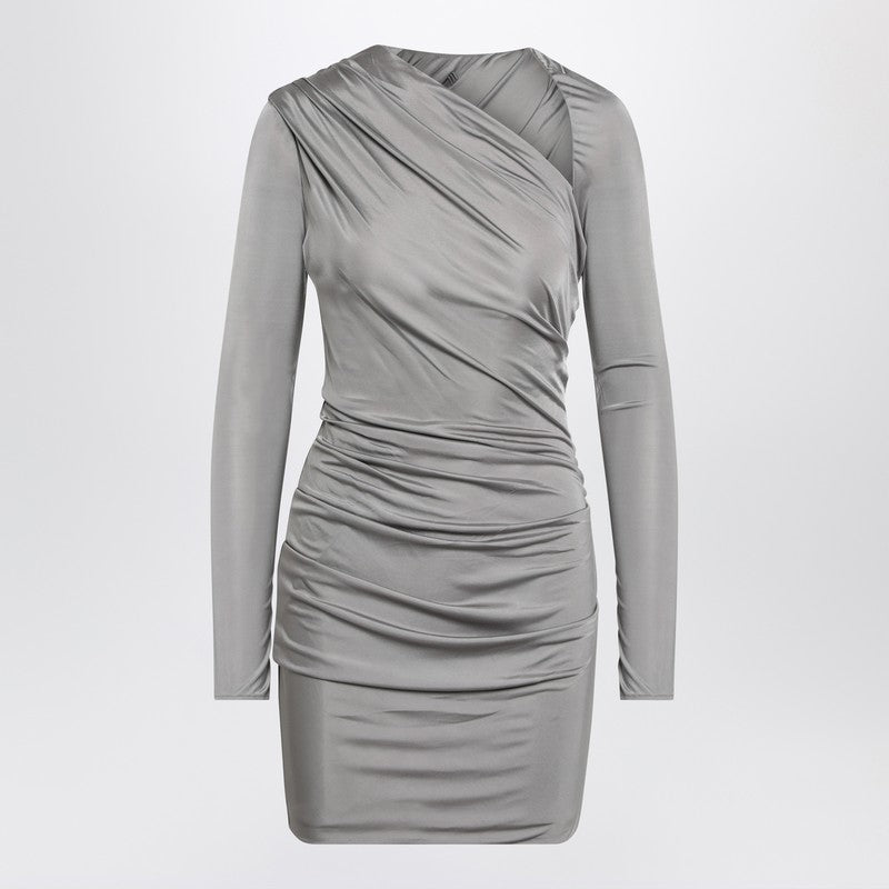 The Attico Draped Asymmetric Grey Silk Mini Dress grey