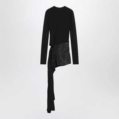 The Attico Mini Black Dress with Thermostrass and Handkerchief Skirt Black