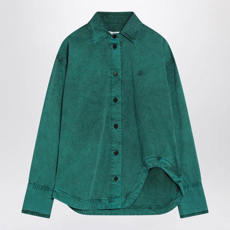 The Attico Green Cotton Shirt with Logo Embroidery Green