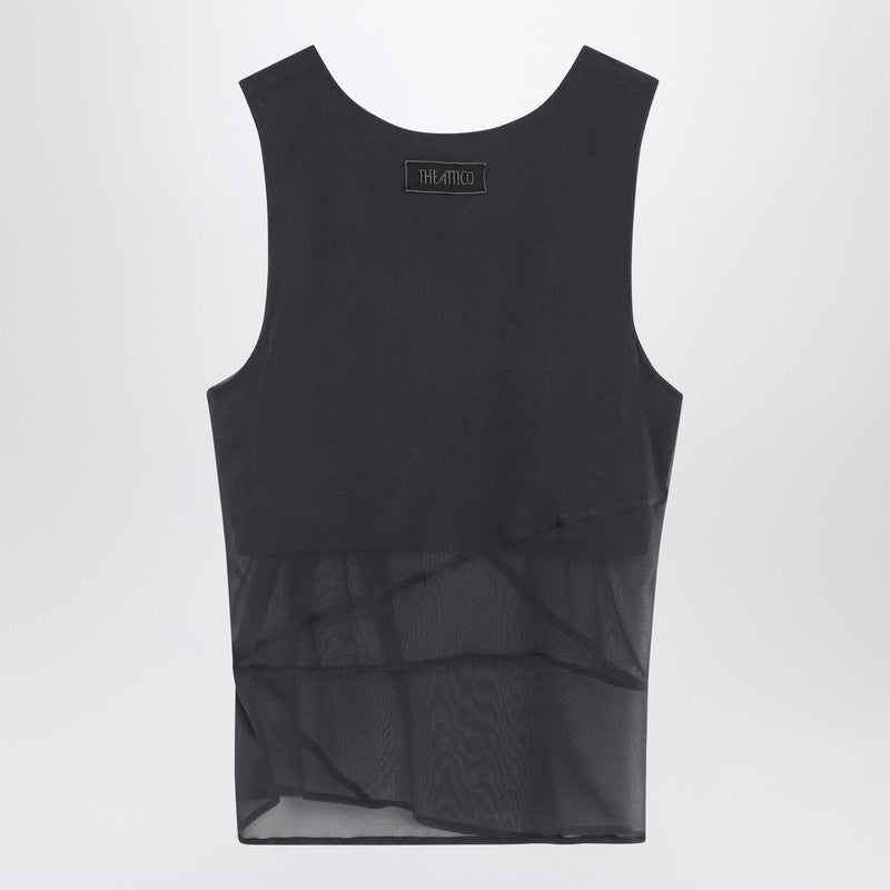 The Attico Gray Silk Gathered Tank Top grey