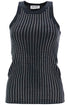 The Attico fitted black tank top with vertical stripes and rhinestones