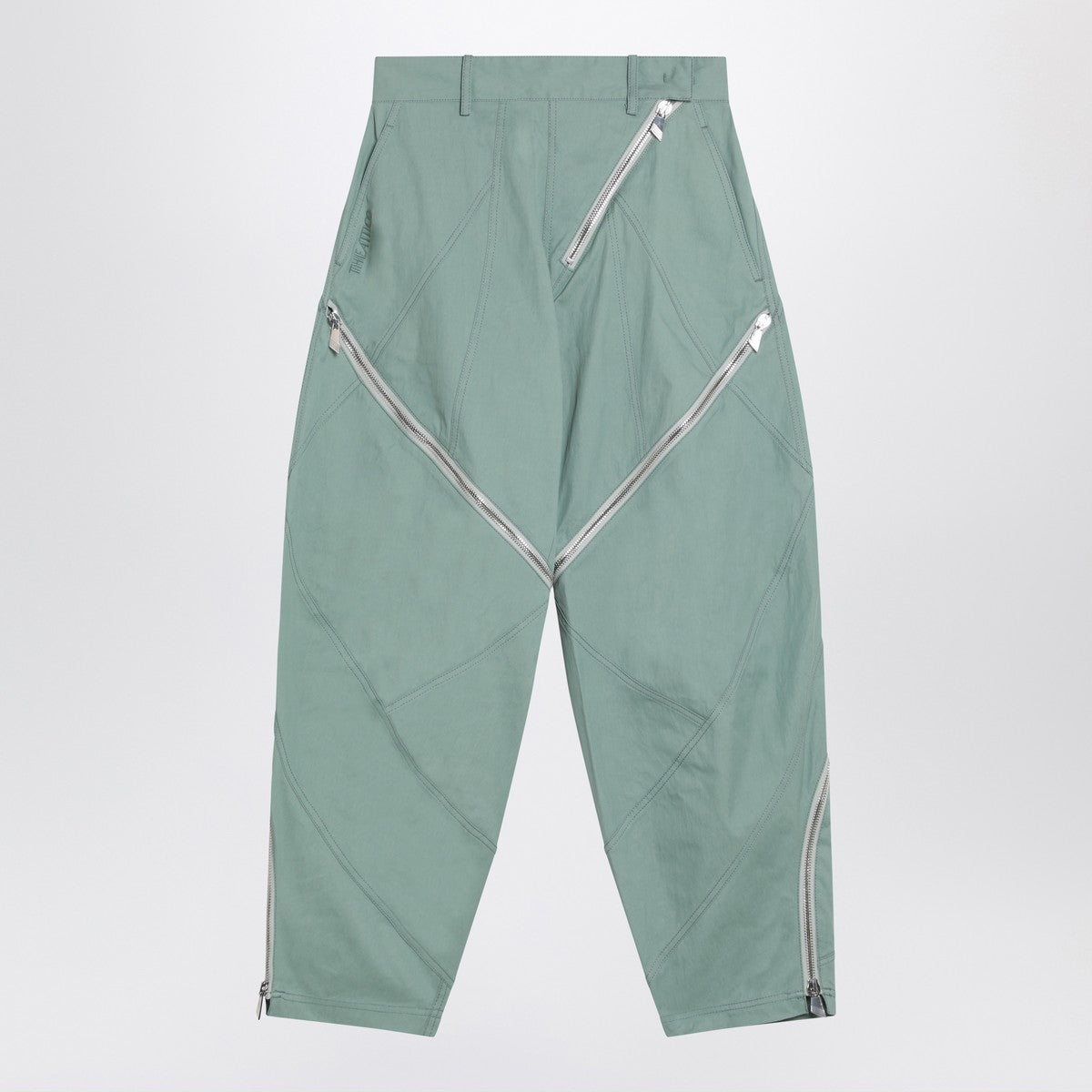 The Attico Sage Green Cotton Blend Trousers with Zipped Details Green