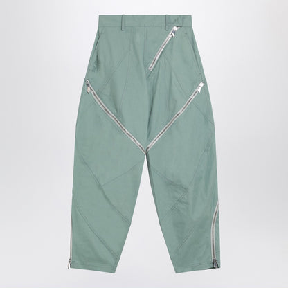 The Attico Sage Green Cotton Blend Trousers with Zipped Details Green