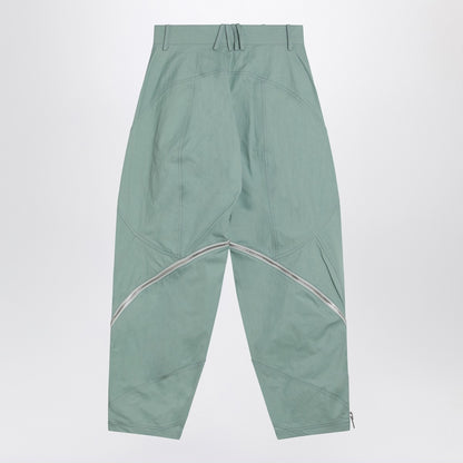The Attico Sage Green Cotton Blend Trousers with Zipped Details Green