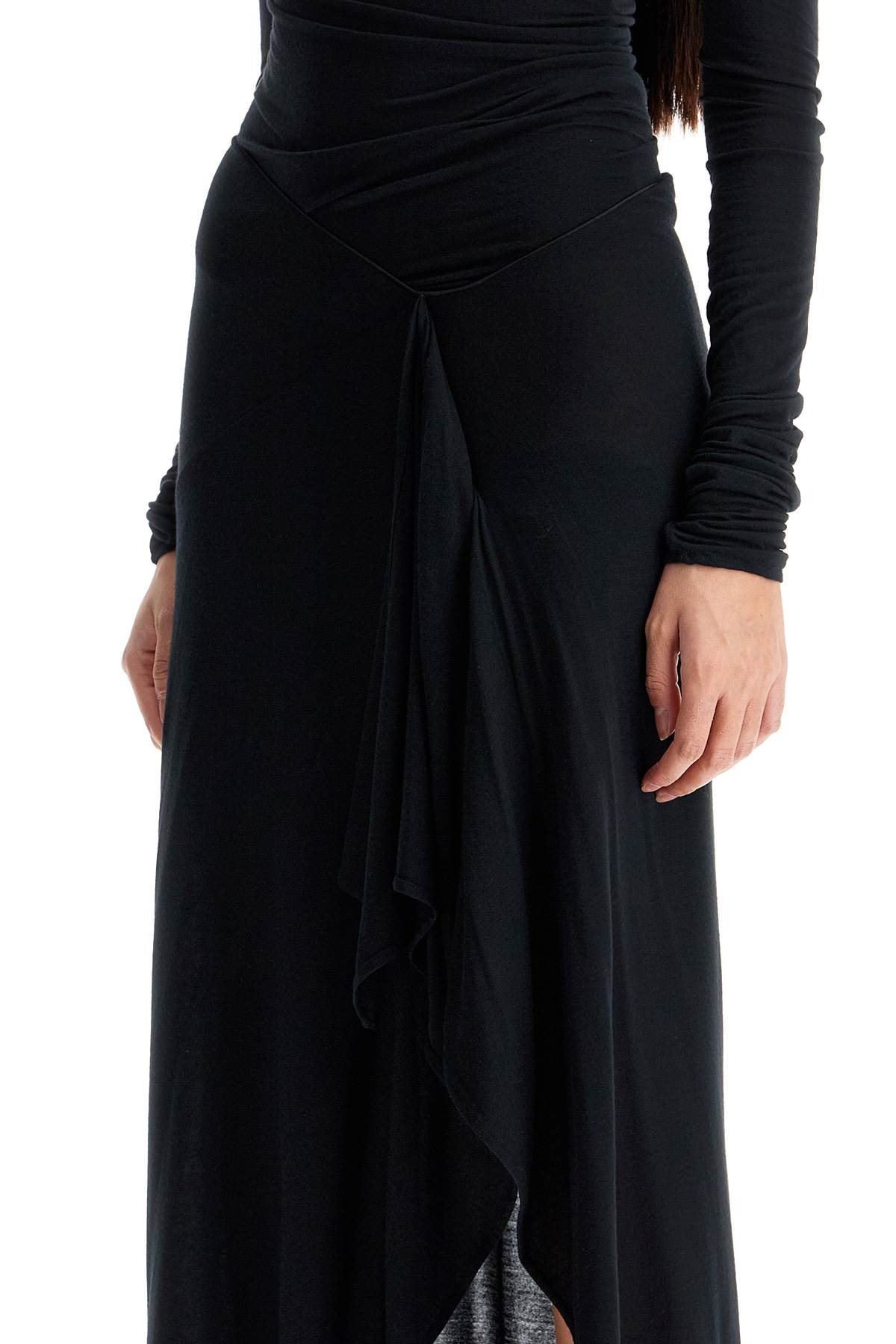 Long draped jersey dress with pleats