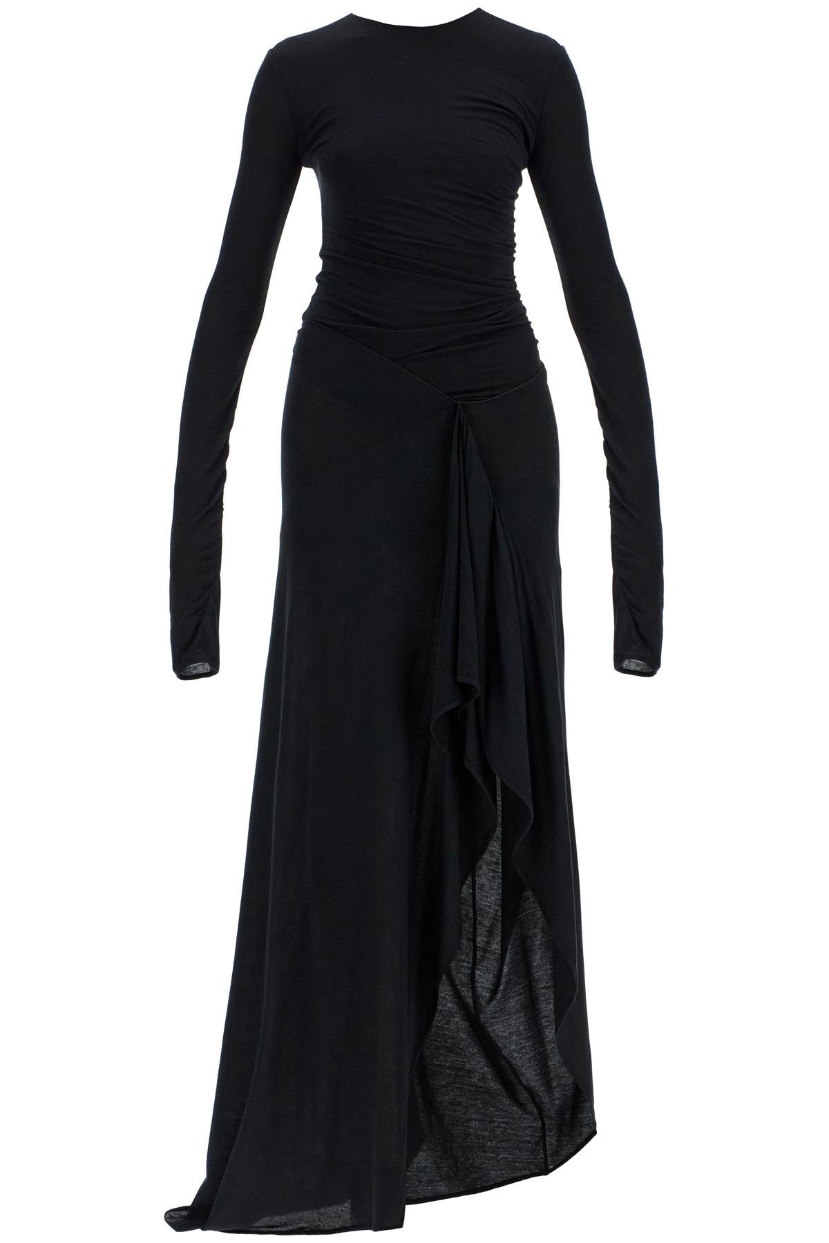 Long draped jersey dress with pleats