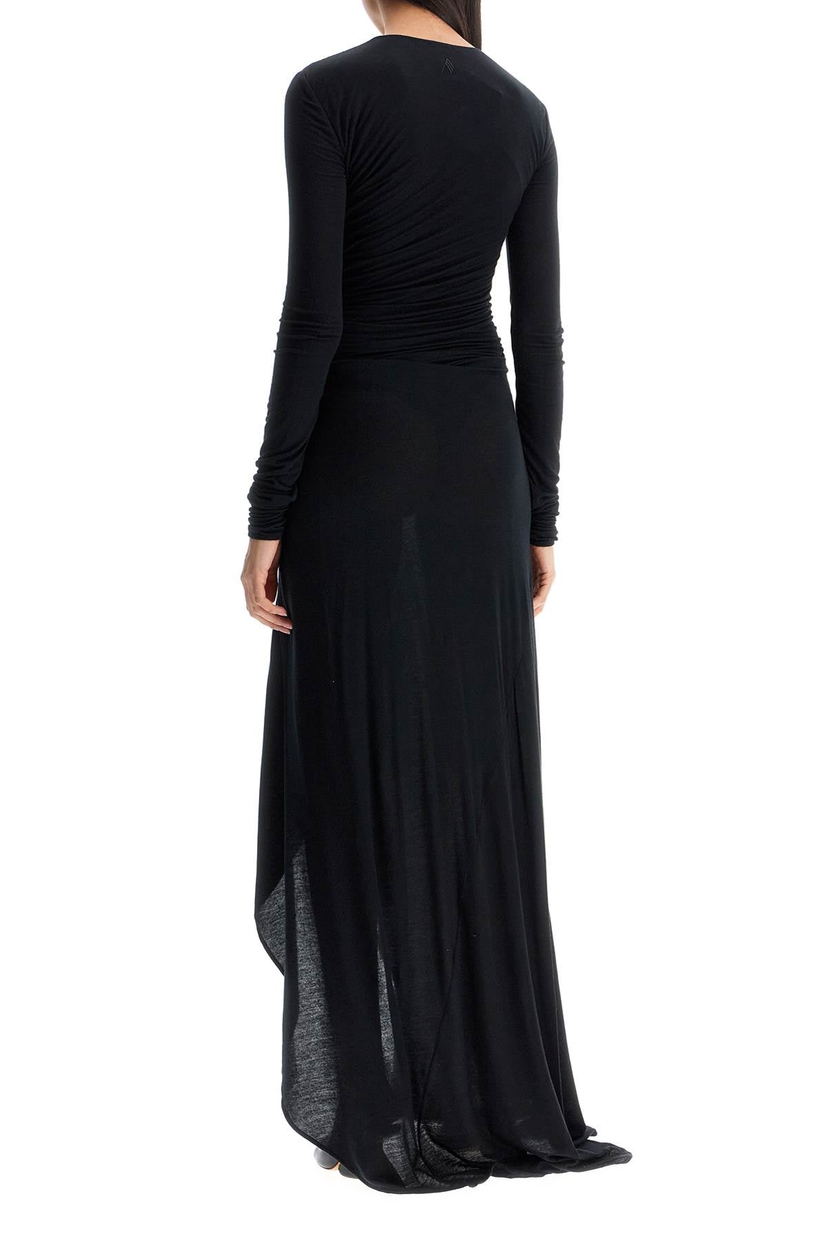 Long draped jersey dress with pleats