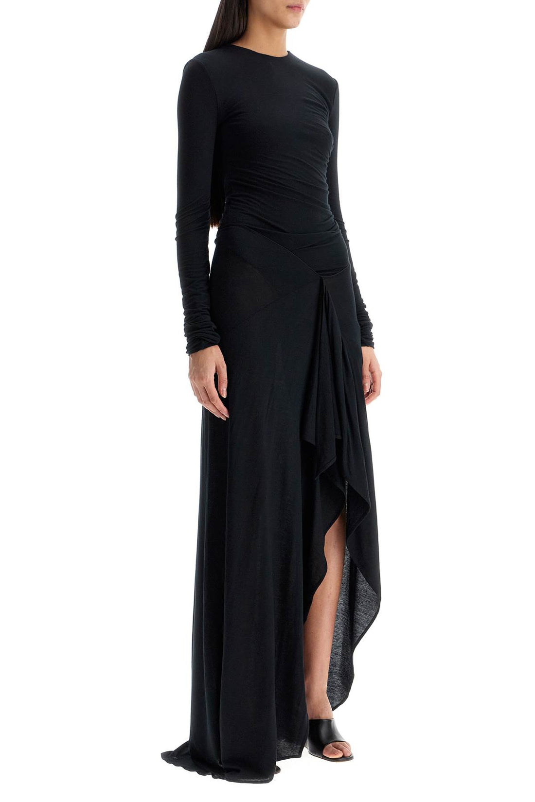 Long draped jersey dress with pleats