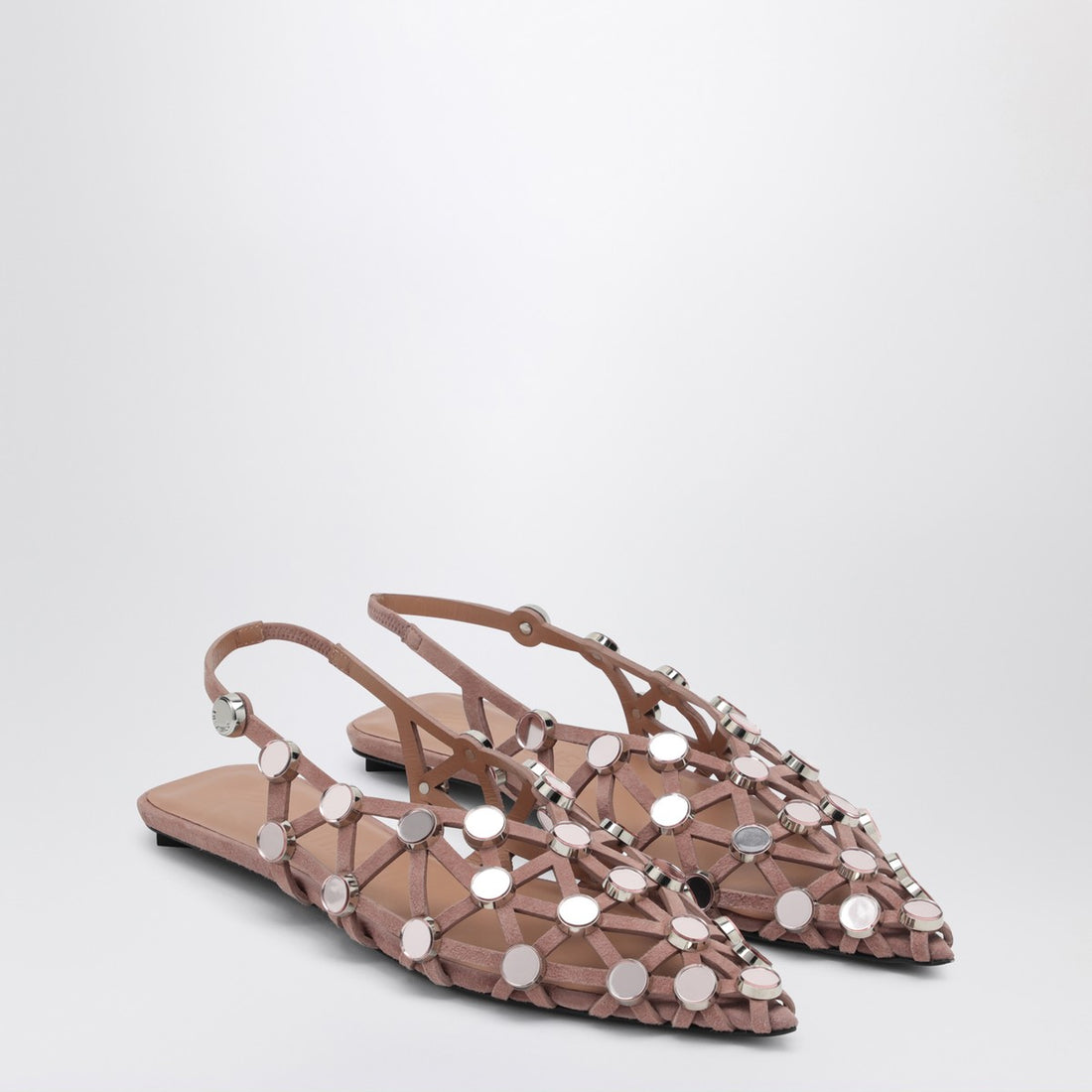 The Attico Pointed Suede Grid Ballerina Beige