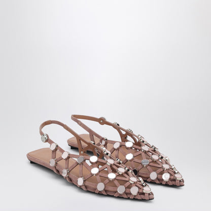 The Attico Pointed Suede Grid Ballerina Beige