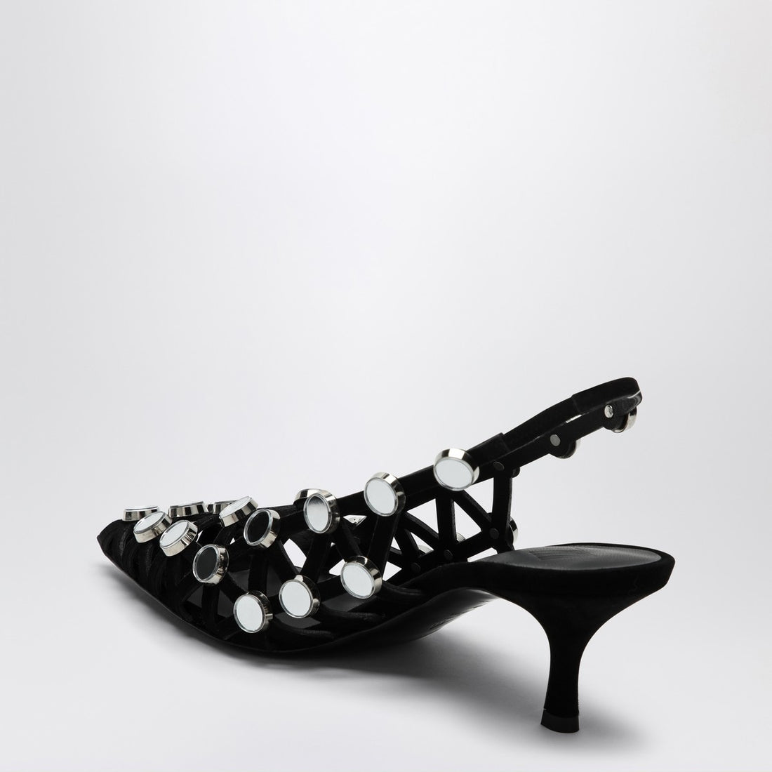The Attico Black Mirror-Embellished Suede Slingback Pumps Black