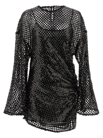 The Attico Sequin Mesh Dress Black