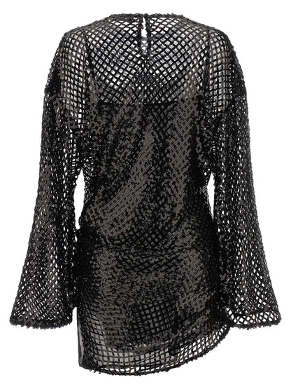 The Attico Sequin Mesh Dress Black