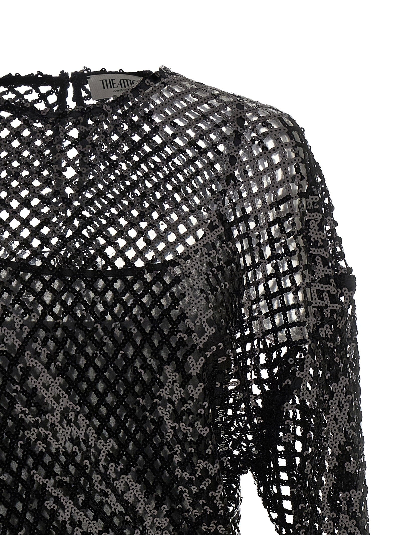 The Attico Sequin Mesh Dress Black