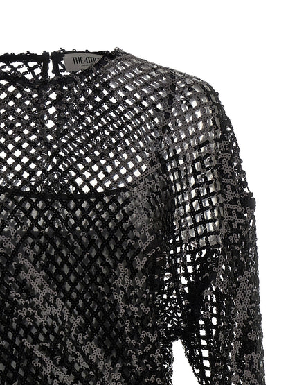 The Attico Sequin Mesh Dress Black