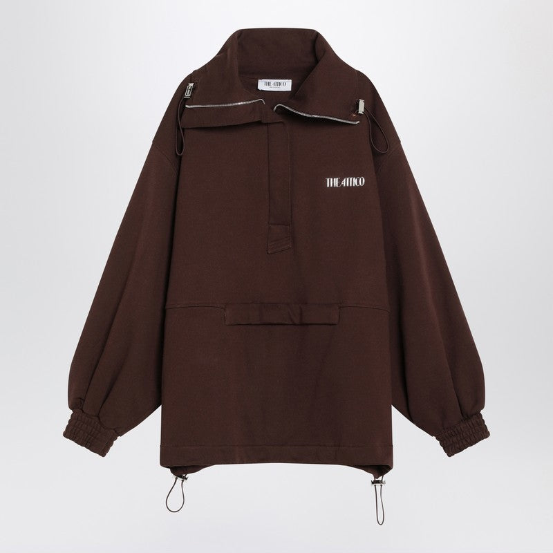The Attico Brown Cotton Half-Zip Logo Sweatshirt Brown