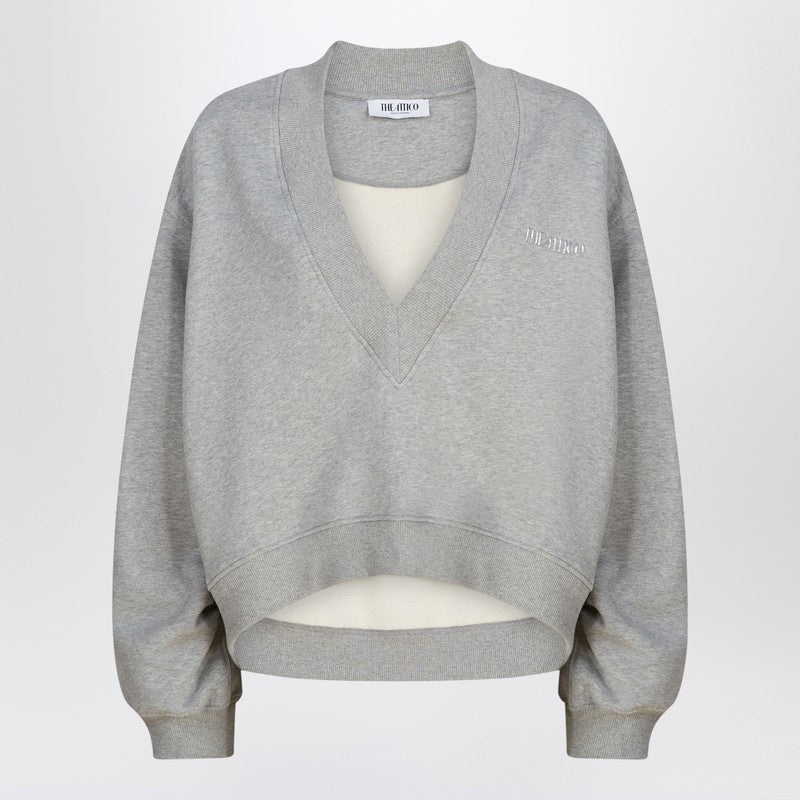 The Attico Grey Mélange Cotton Sweatshirt with Embroidered Logo Grey
