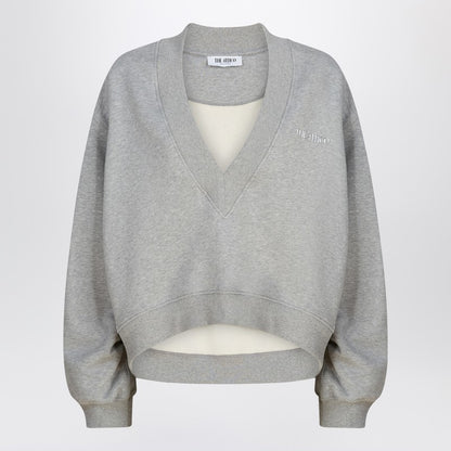 The Attico Grey Mélange Cotton Sweatshirt with Embroidered Logo Grey