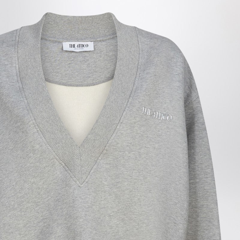 The Attico Grey Mélange Cotton Sweatshirt with Embroidered Logo Grey