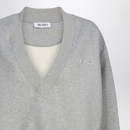 The Attico Grey Mélange Cotton Sweatshirt with Embroidered Logo Grey
