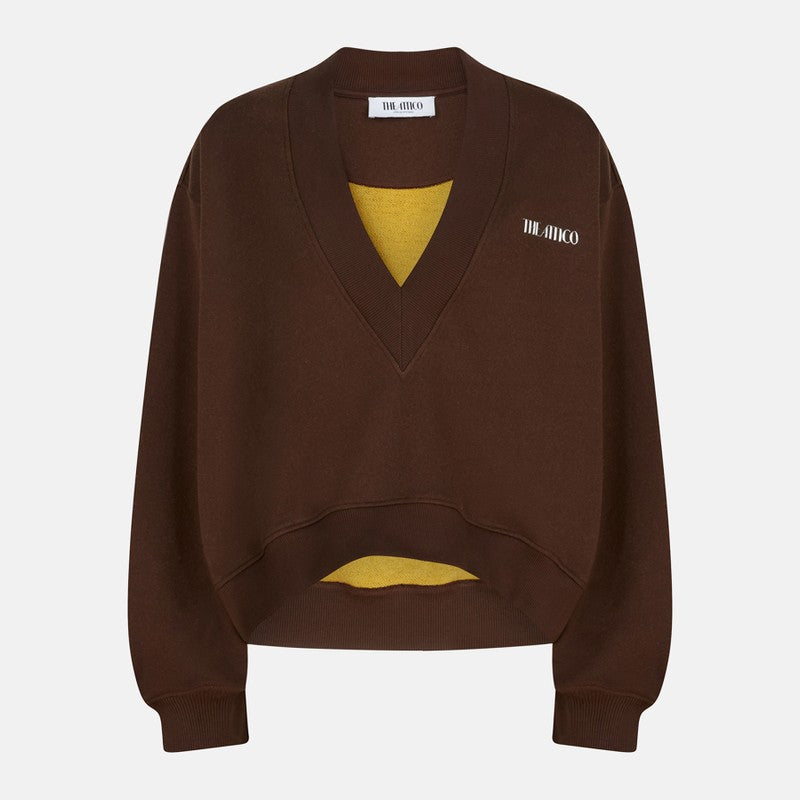 The Attico Brown Cotton Sweatshirt with Logo and Deep V-Neck brown