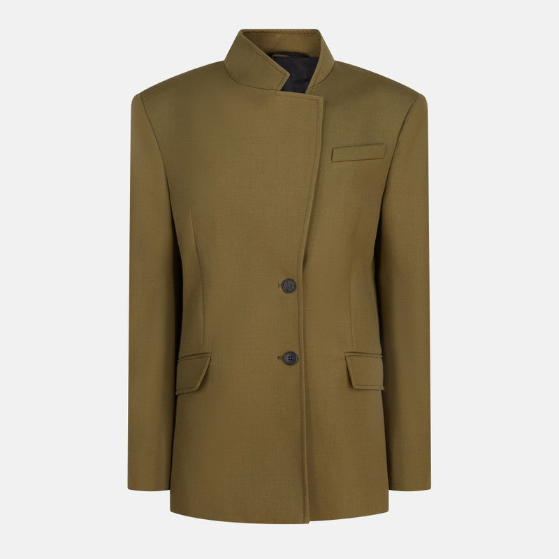 The Attico Asymmetric Military Green Wool Jacket Green