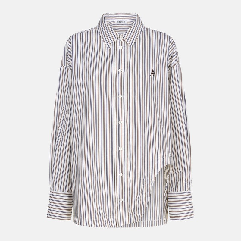 The Attico White Diana Striped Cotton Shirt Multicolor