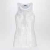 The Attico White Rhinestone Embellished Ribbed Cotton Tank Top White