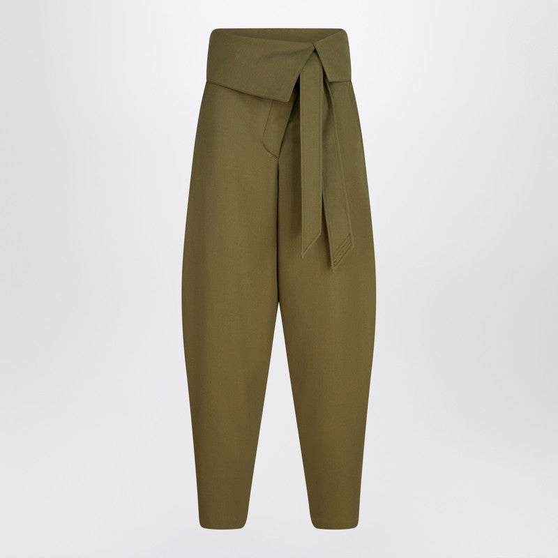 The Attico Military Green Wool Gabardine Wide-Leg Trousers Green