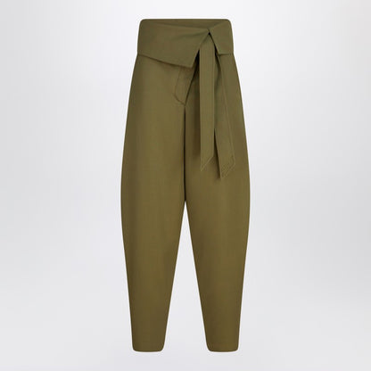The Attico Military Green Wool Gabardine Wide-Leg Trousers Green