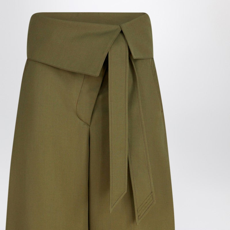 The Attico Military Green Wool Gabardine Wide-Leg Trousers Green
