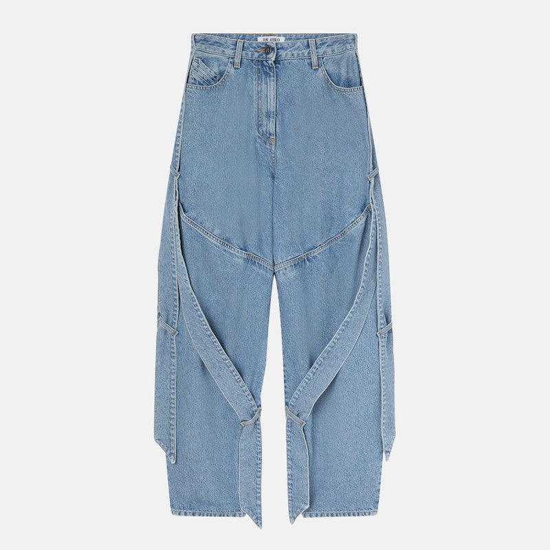 The Attico Wide-Leg Light Blue Denim Jeans with Ribbon Detailing Blue