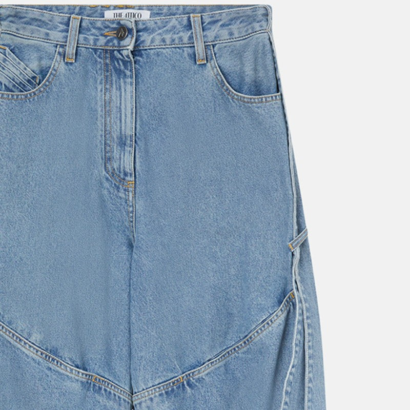 The Attico Wide-Leg Light Blue Denim Jeans with Ribbon Detailing Blue