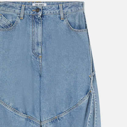 The Attico Wide-Leg Light Blue Denim Jeans with Ribbon Detailing Blue