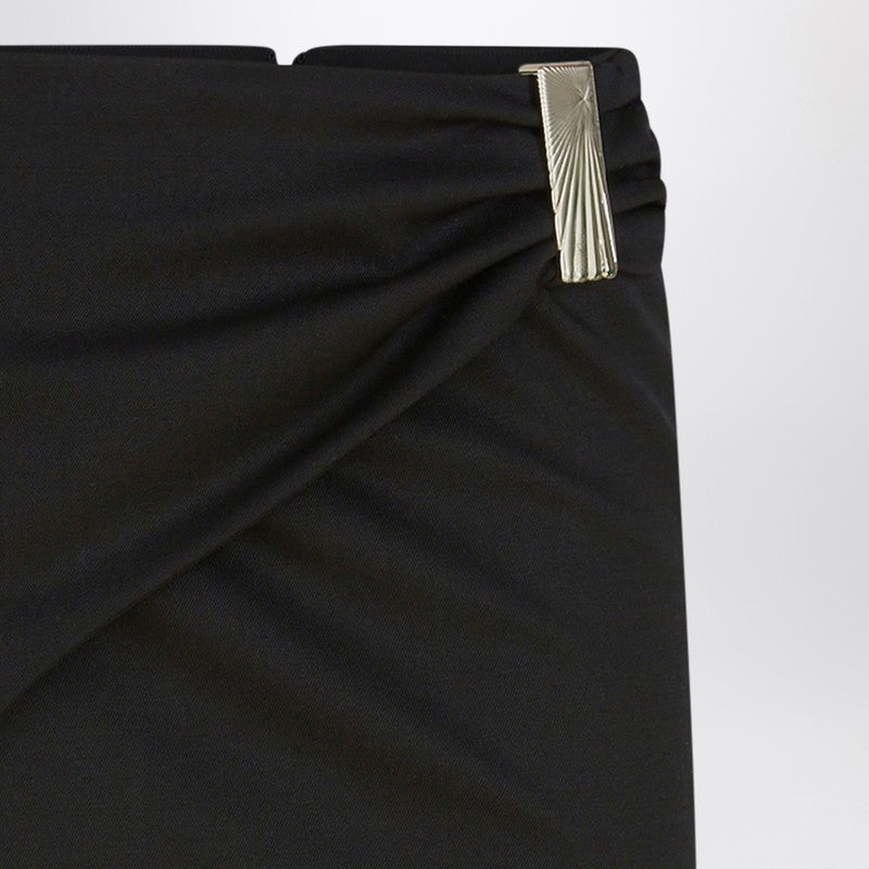 The Attico Black Wool Mini Skirt with Metal Clasp and Front Slit Black