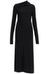 Toteme long draped dress with wide neckline in black long sleeve slim fit to ankle