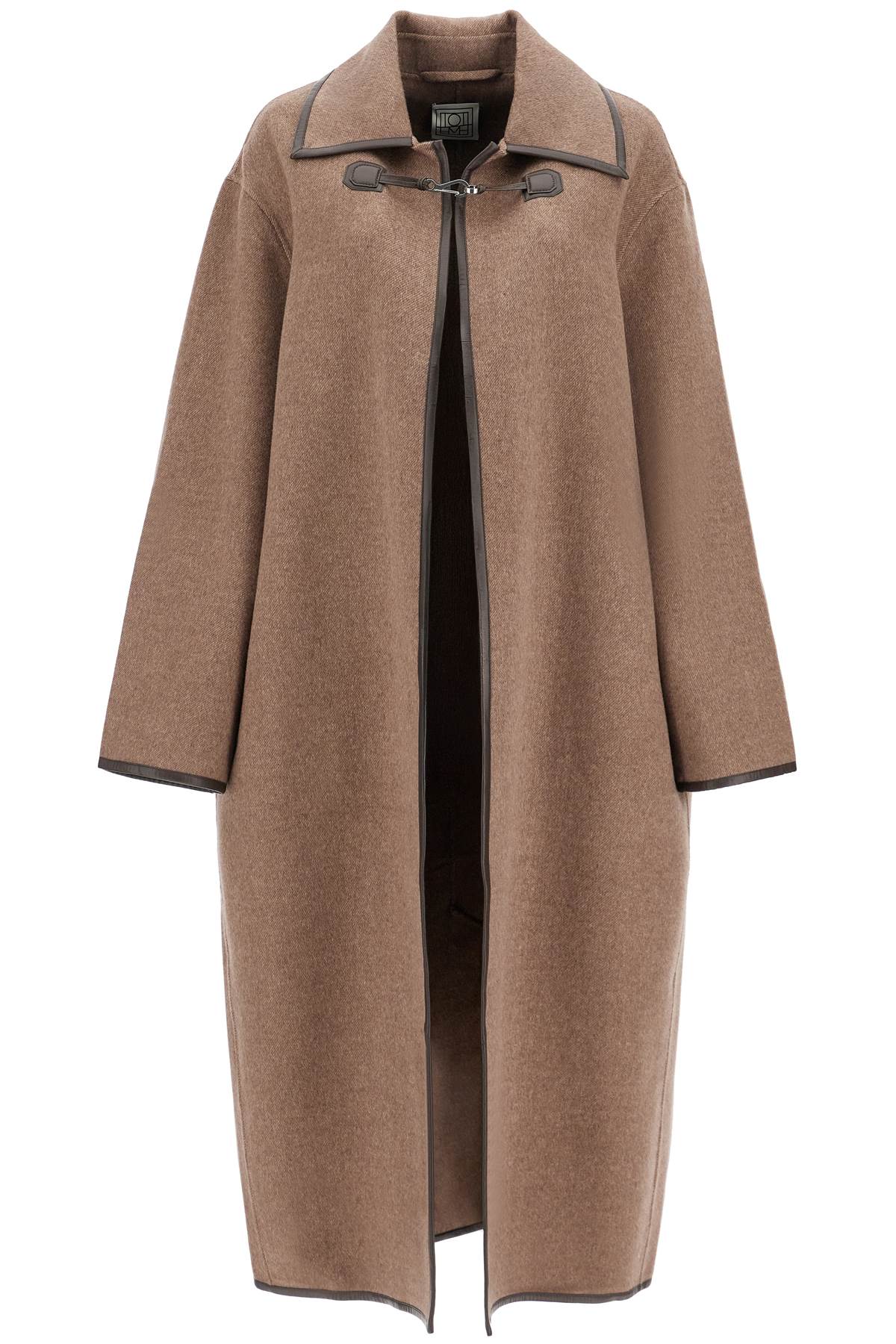 Toteme oversized brown wool long coat with minimalist double clasp