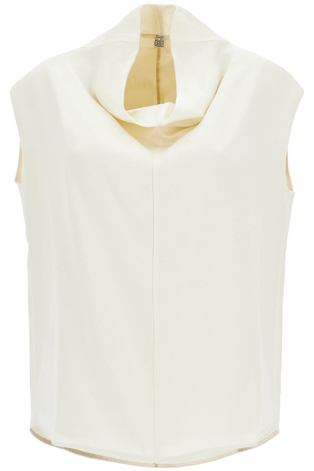 toteme Sleeveless funnel-neck top in macadamia crafted from viscose and acetate for elegant look