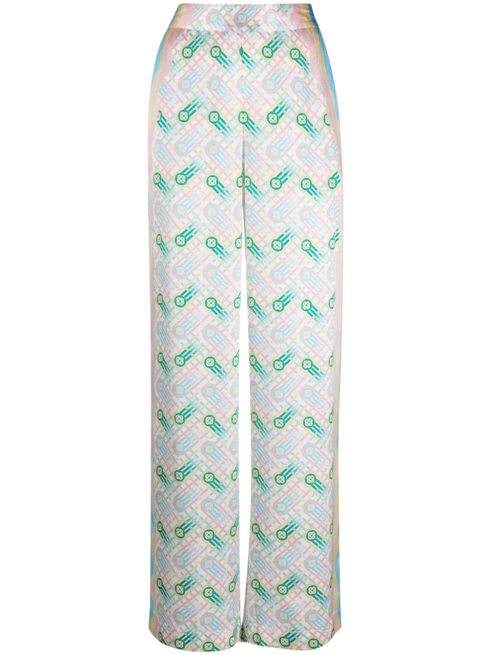 Casablanca High-Waisted Silk Satin Ping Pong Print Trousers Multicolor