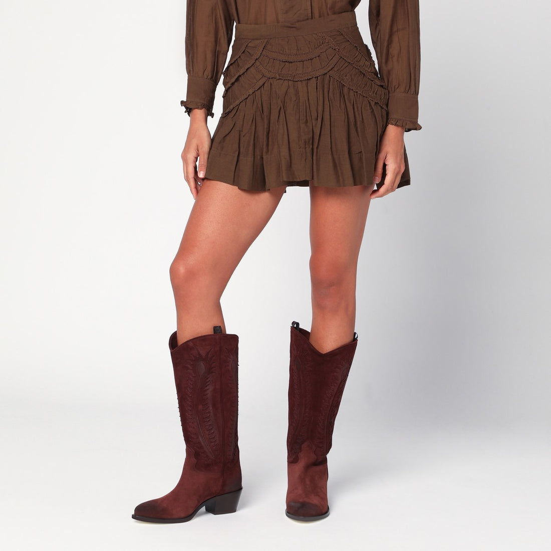 ISABEL MARANT Étoile Ceola ruffled khaki mini skirt with flounces Green