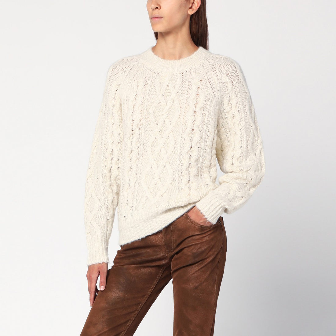 ISABEL MARANT Étoile Cable-Knit Mohair-Blend Crewneck Sweater Multicolor
