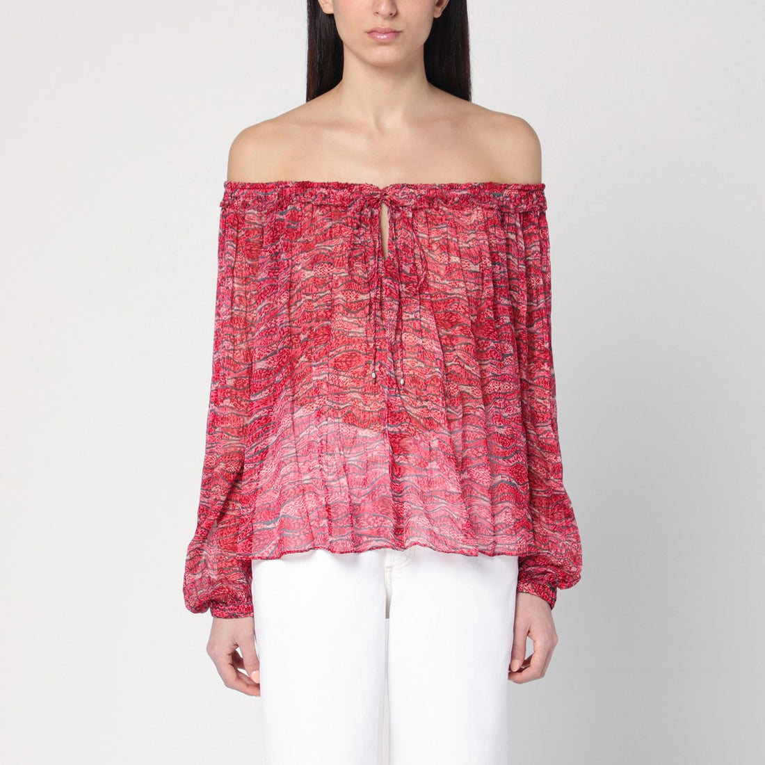ISABEL MARANT Étoile Vutti Red Off-Shoulder Printed Top red