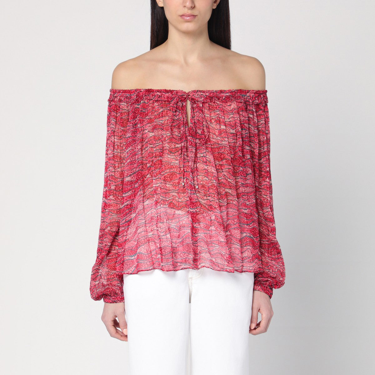 ISABEL MARANT Étoile Vutti Red Off-Shoulder Printed Top red