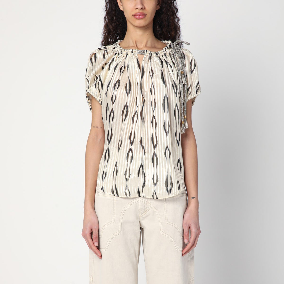 Isabel Marant Ecru and Black Silk Blouse with Lurex Details Multicolor