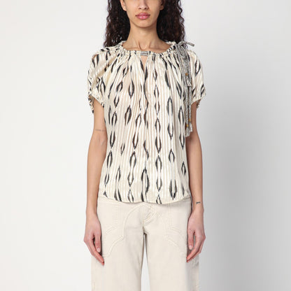 Isabel Marant Ecru and Black Silk Blouse with Lurex Details Multicolor