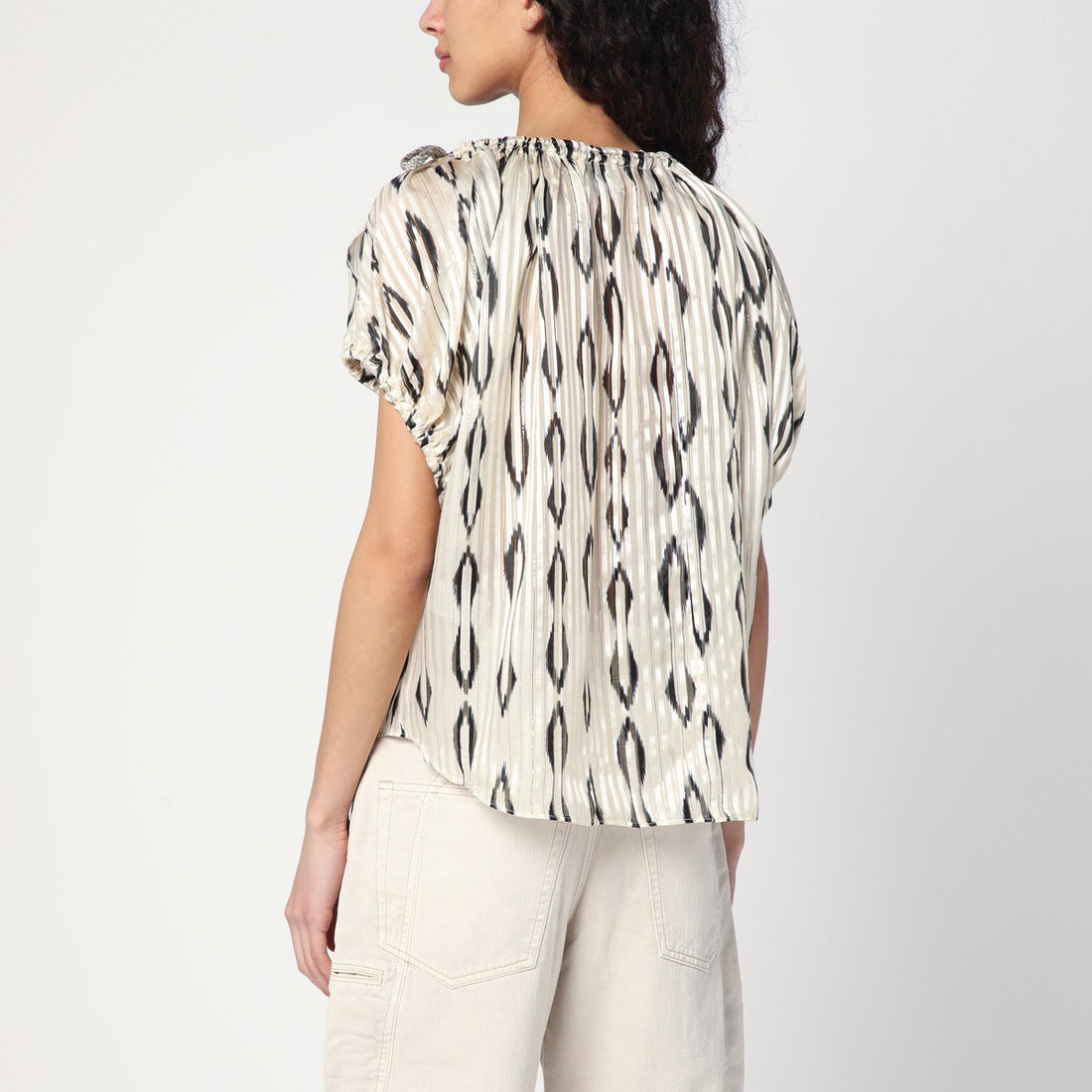 Isabel Marant Ecru and Black Silk Blouse with Lurex Details Multicolor