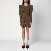 ISABEL MARANT Étoile Briali Khaki Green Zip Mini Dress with Ruffled Hem Green