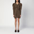ISABEL MARANT Étoile Briali Khaki Green Zip Mini Dress with Ruffled Hem Green
